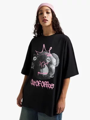 Women's Black Out Of Office Teddy Graphic Top