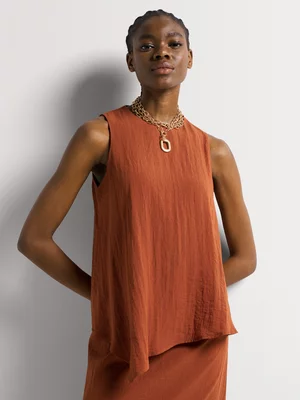 Linen-like Asymmetrical Hem Sleeveless Top