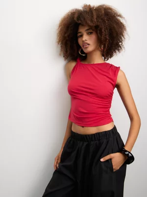 The FIX Women's Red Fitted Top With Ruching