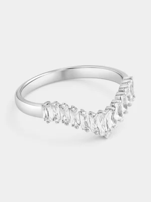 Sterling Silver Cubic Zirconia Baguette Wishbone Half Eternity Ring