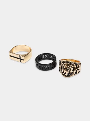 Markham Men's Double Cross Black/Gold Ring Set 