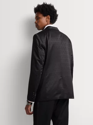 Markham Men's Slim Brocade Crest Black Suit Jacket