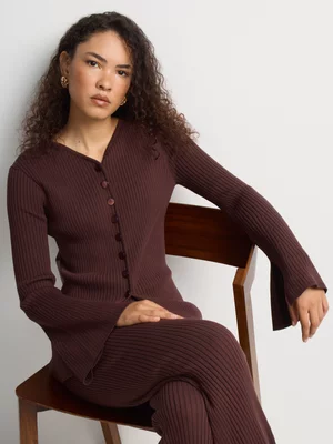 Button Down Rib Knit Fitted Jersey Co-Ord