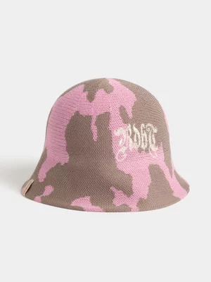 Redbat Unisex Pink Jacquard Crochet Bucket Hat