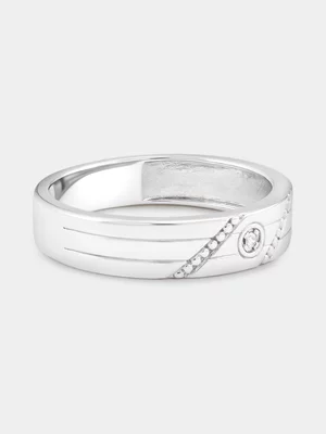 Sterling Silver Diamond Solitaire Diagonal Row Ring 