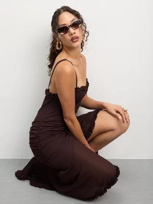 The FIX Women's Brown Ruched Strappy Dress