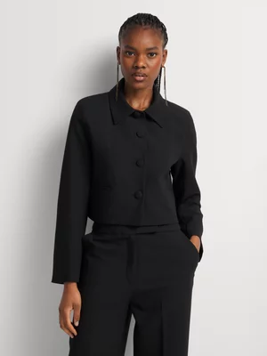 Covered Button Cropped Blazer 