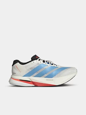 adidas Mens Adizero Boston 13 Off White/Light Blue Running Shoes