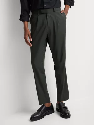 Markham Men's Slim Fit Smart Tapered Olive Green Trousers