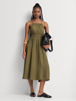 Textured Elasticated Waist Midi Sundress