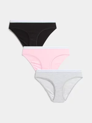 Jet Teen Girls 3 Pack Black Light Pink Grey Melange Bikini