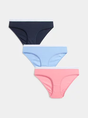 Jet Teen Girls 3-Pack Blue, Pink and Navy Bikini Briefs
