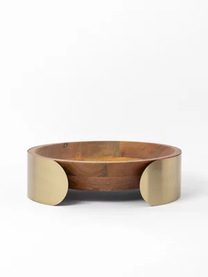 Luxe Wood & Gold Metal Bowl 32cm
