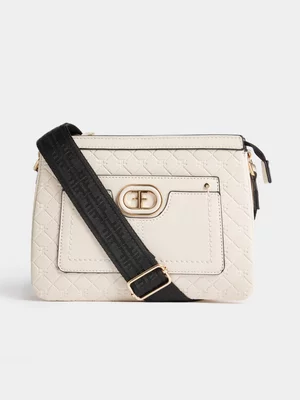 FF Emboss Top Zip Crossbody Bag