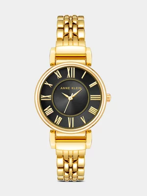 Anne Klein Black Dial Gold Plated Bracelet Watch