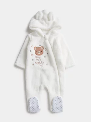 Jet Baby Unisex White Tiny But Mighty Fleece Sleepsuit