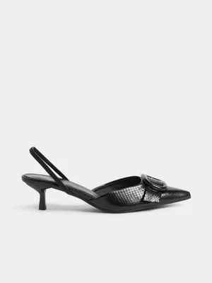 Jet Women's Black Croc Pointy Slingback Heels