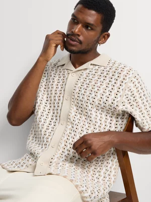 Markham Men’s Regular Fit Natural Crochet Knitwear