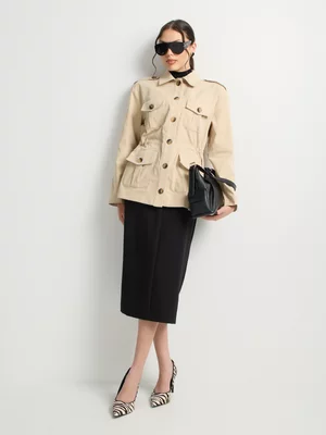 Pleather Trim Utility Pocket Parka Jacket