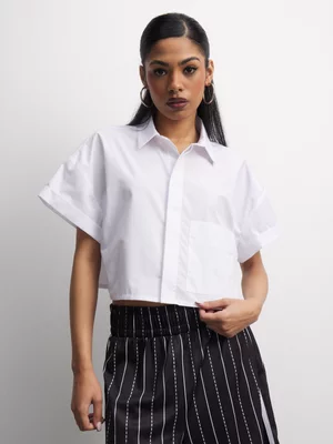 The FIX Women's White Cropped Boxy Shirt