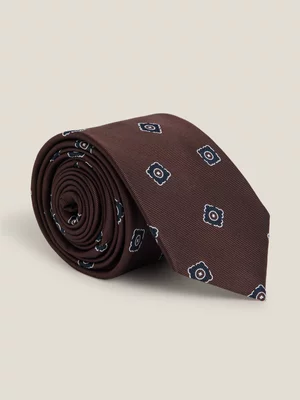Fabiani Men's Brown Silk Geometric Floral Design Tie