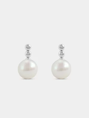 Sterling Silver Freshwater Pearls Bubble Bar Stud Earrings