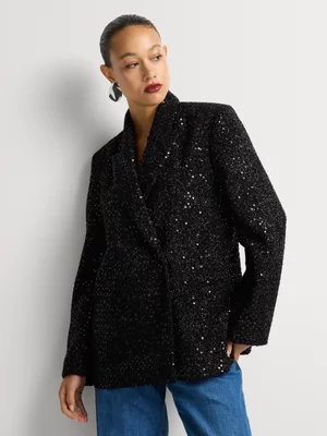 Sequin Asymmetrical Placket Blazer