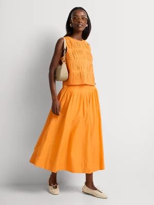 A-Line Pleated Waistband Maxi Skirt
