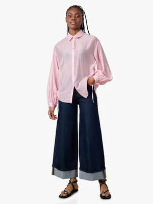 Women's Me&B Soft Pink Bellow Sleeve Drawstring Shirt 