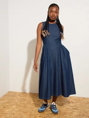 Women's Canvas Shaped Waist Denim Fit & Flare Dress