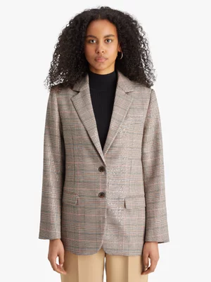 Women's Scotch & Soda Natural Sequin Prince Of Wales Check Blazer