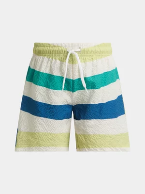 Exact Younger Boy's Green Striped Textured Swim Shorts 