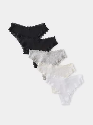 Women's Cotton On Multi Organic 5 Pack Lace Cheeky Brief
