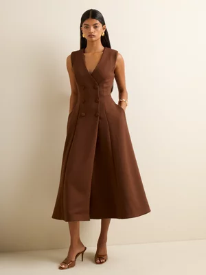 Women's Iconography Double Breasted Knit Dress Chocolate