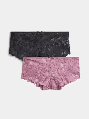 Jet Women's 2 Pack Mauve/Black Lace Boyleg