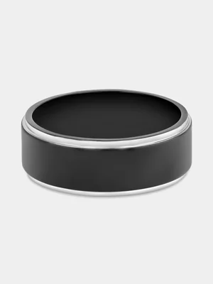 Black Plated Tungsten Bevelled Edge Two-Tone Ring
