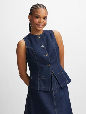 Exact Women's Dark Raw Wash Long Denim Waistcoat