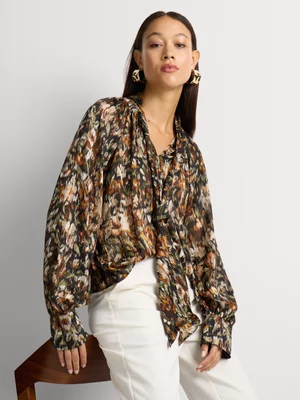 Neck Tie Volume Blouse 