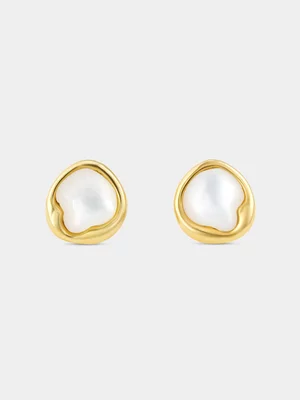 Yellow Gold Vermeil Mother of Pearl Organic Stud Earrings 