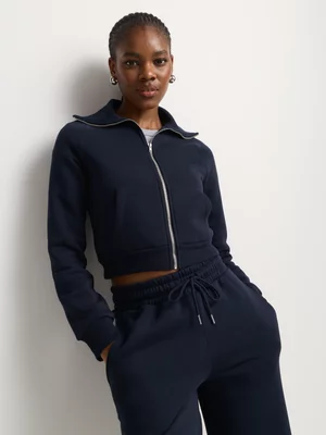 Co-Ord Fitted Rib Collar Fleece Zip Through Top