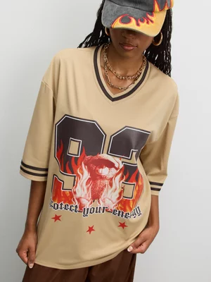 The FIX Women's Stone Oversized Teddy Flame Graphic Top