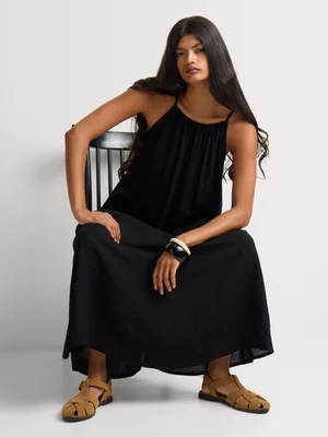 SUNDRESS HALTERNECK FLOWY BLACK