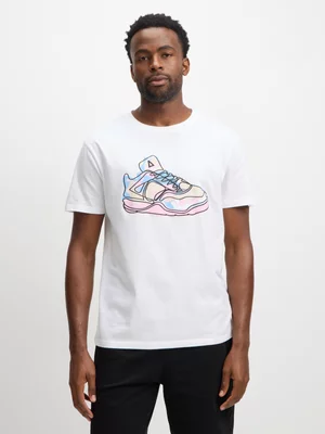 Mens APX Sneaker Brush Strokes White Graphic Tee