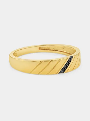 Yellow Gold Black Diamond Diagonal Rows Ring  