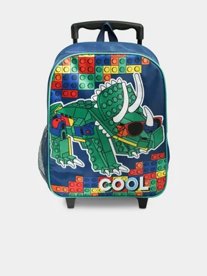 Dino Blue Blocks Trolley Bag
