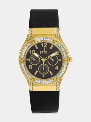 MX Gold Plated Mocha Dial Mocha Faux Leather Watch