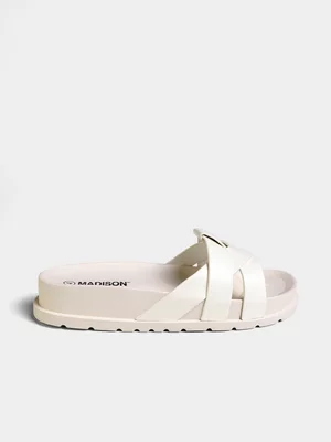 Women's Madison White  Meadow Cross Over Footbed Sandals