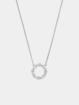 Sterling Silver Lab Grown Diamond Twisted Circle Pendant 