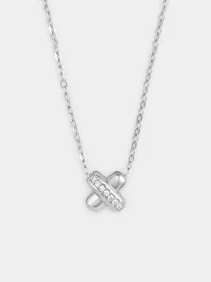 Sterling Silver Cubic Zirconia Kiss Cross Pendant