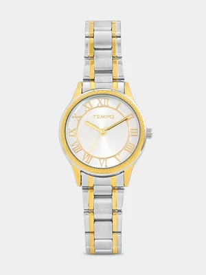 Tempo Gold Plated Silver Dial Two-Tone Bracelet Watch